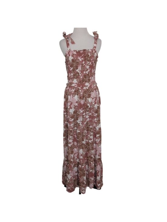 Japna Dresses & Skirts - Japna Floral Cut Out Maxi Dress Womens Size XL Pink Smocked Tiered Boho Cottage